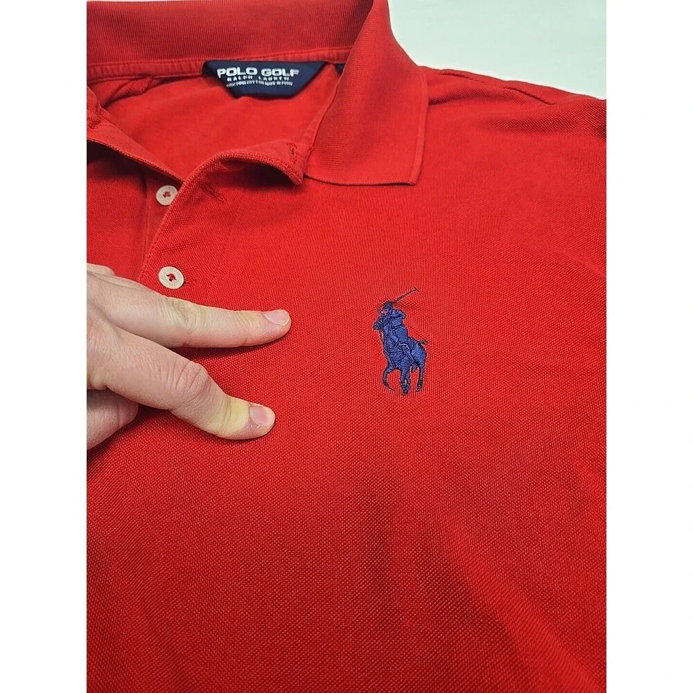 POLO Golf Ralph Lauren Big Blue Pony Men's M Red‎ S/S Vintage 100% Pima Cotton